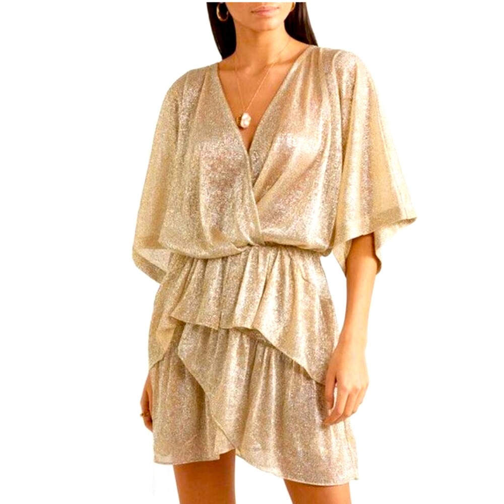 IRO gold metallic tiered dress